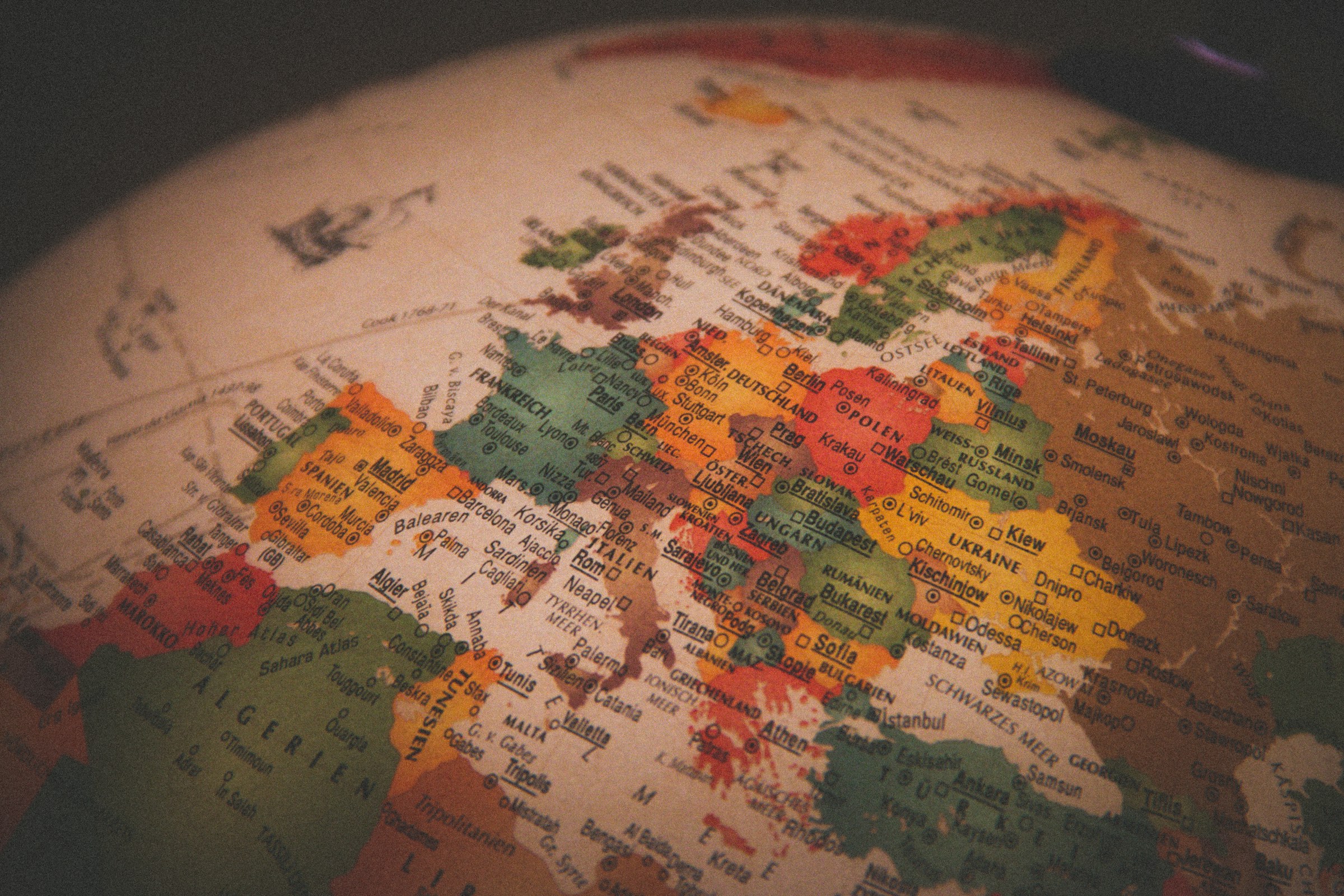 Vintage globe with Europe in focus, representing international expansion Vintage globe with Europe in focus, representing international expansion
